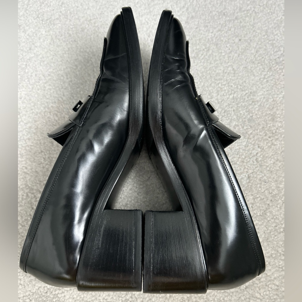 Gucci Black Leather Block Heel Loafer With Silver Metal Size 37 /US 7 B With Box - Picture 7 of 13